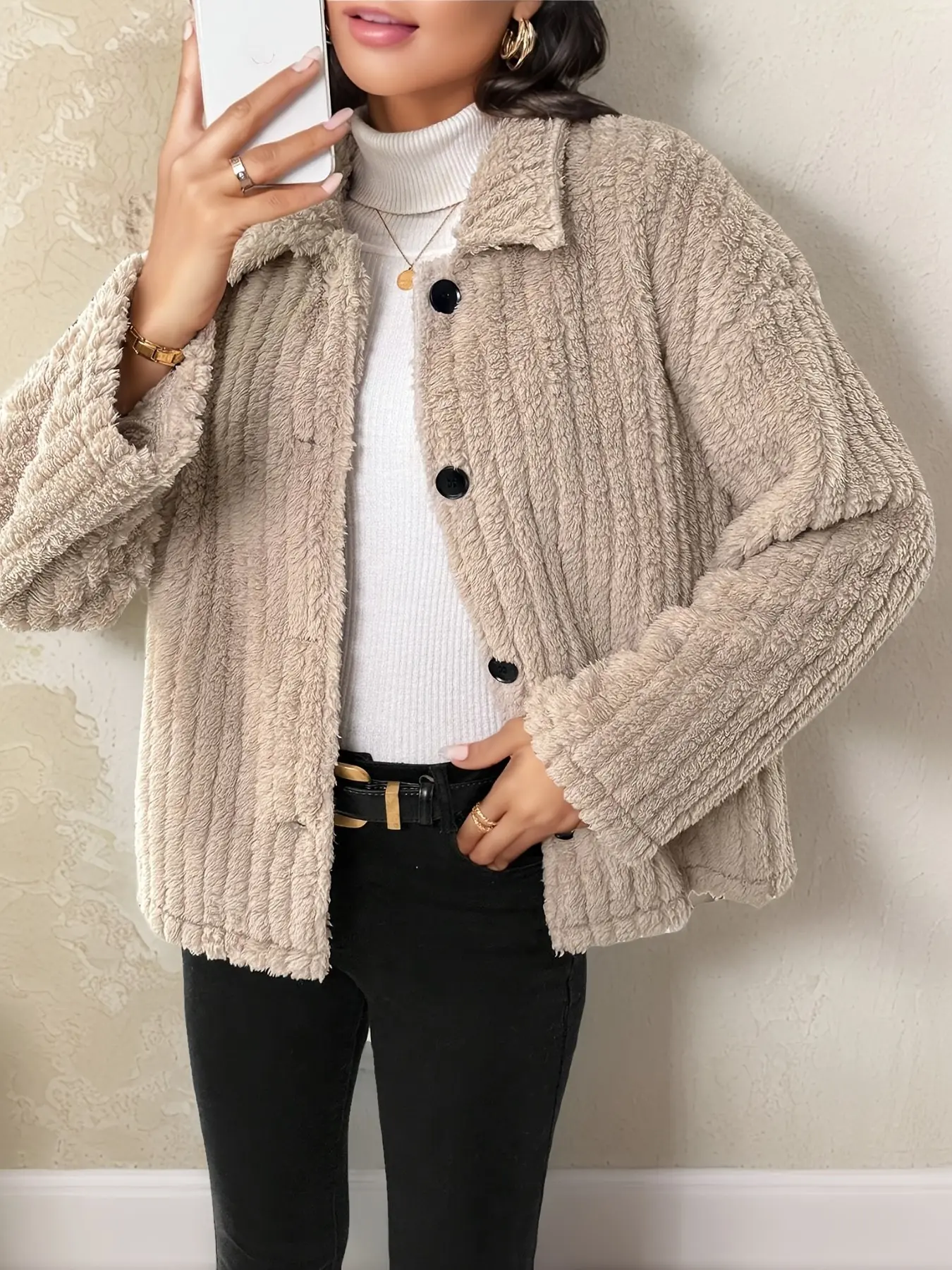 Eudomi Women's Lapel Single Button Warm Jacket, Stylish and Cozy Outerwear for Cold Weather, Perfect for Daily Wear and Casual