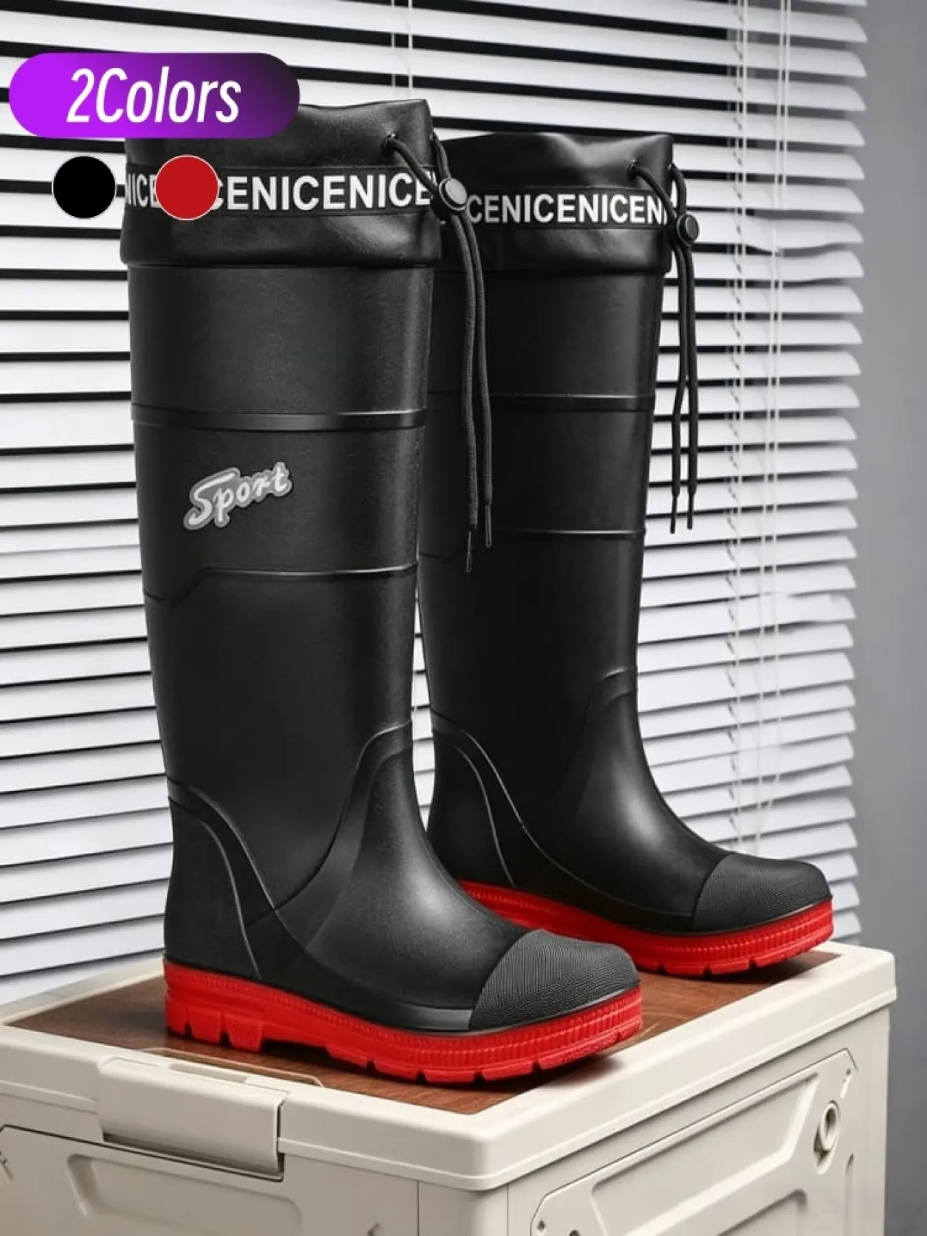 Men Tall Rain Boots With Splash-proof Cuff Waterproof & Wear-resistant For Outdoor Work Deep Diamond Anti-slip Grain Sole Multi-use Boots For Farm Work Fishing Commute