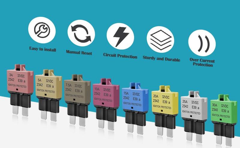 ATM, ATC, ATO Automotive Low-Profile Manual Reset Fuses Suitable For Marine, Truck, RV, SUV, and Motorcycle DC Fuse Kits Automotive Circuit Breaker Fuses Reset Fuses Assortment Kit