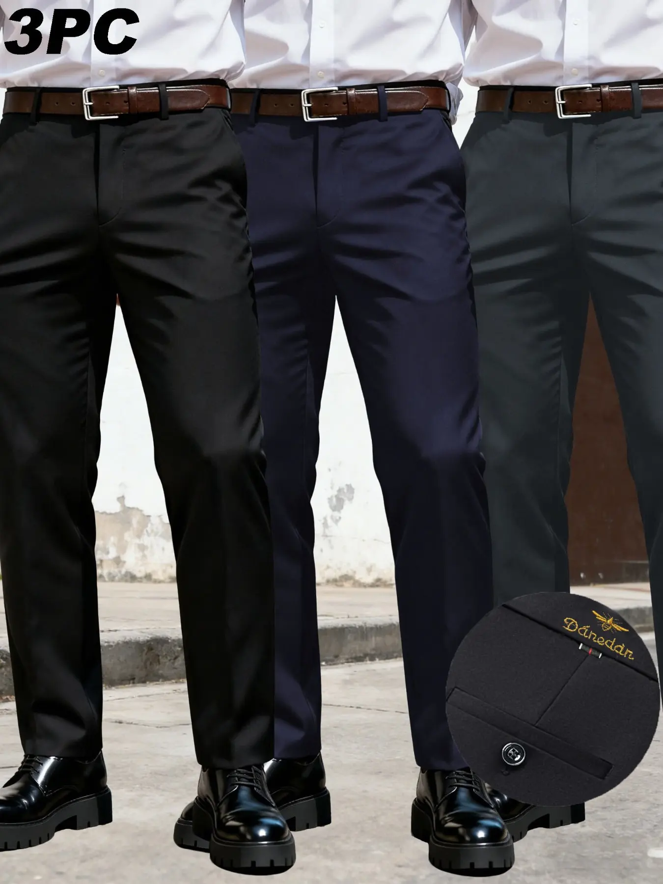 Three-Piece Men's Business Casual Pants, Golf & Formal Wear, Formal Business Attire, Loose Straight Fit, Comfortable Breathable Suit Pants, Long Regular Length, Menswear