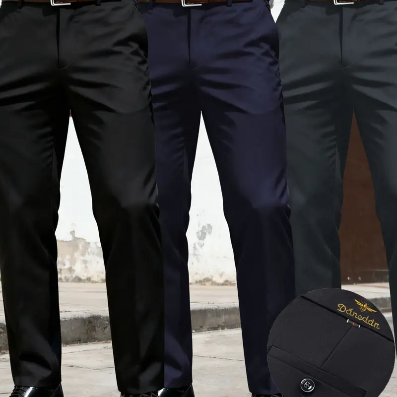 Three-Piece Men's Business Casual Pants, Golf & Formal Wear, Formal Business Attire, Loose Straight Fit, Comfortable Breathable Suit Pants, Long Regular Length, Menswear