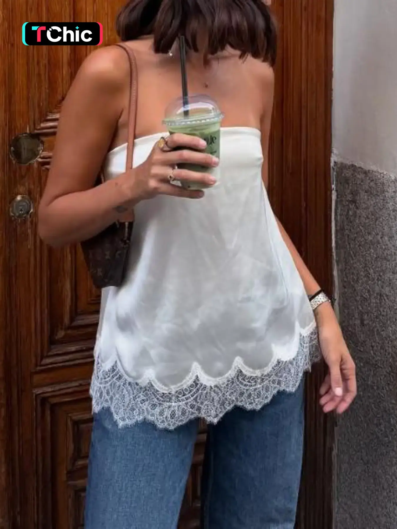Womens Strapless Lace Trim Top Satin Feel Fabric Bandeau Tube Top Sleeveless Slim Fit Elegant Sexy Chic Summer Cami Top Fashion Solid Color Soft Stretch Vacation Party Date Night Clubwear White Top Camisole Tank Top