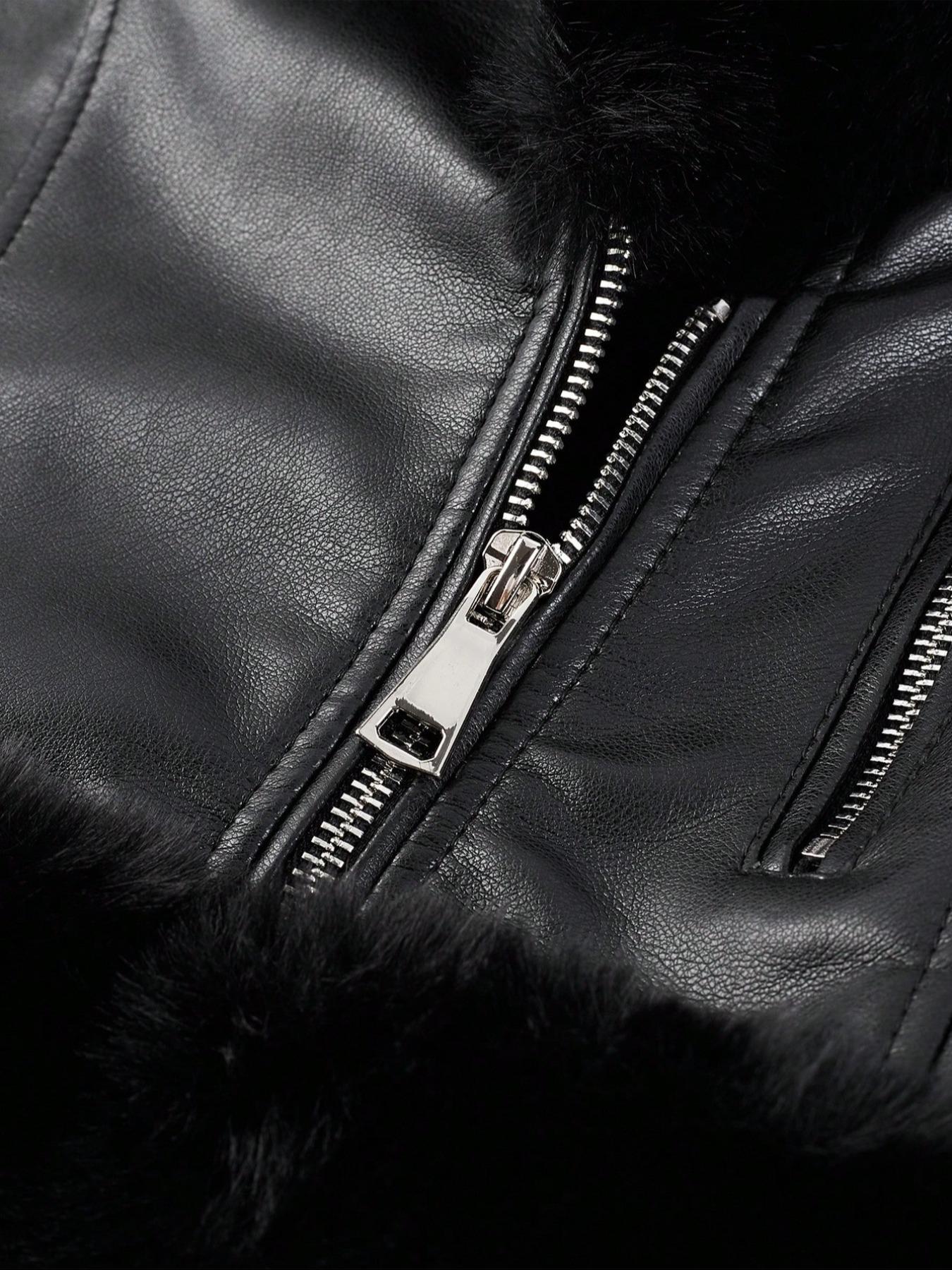 Women's Fall Winter PU Jacket, Vintage Style Fitted Long Sleeve Coat, Warm Daily Wear with Adjustable Waist Belt, Casual Plain Design