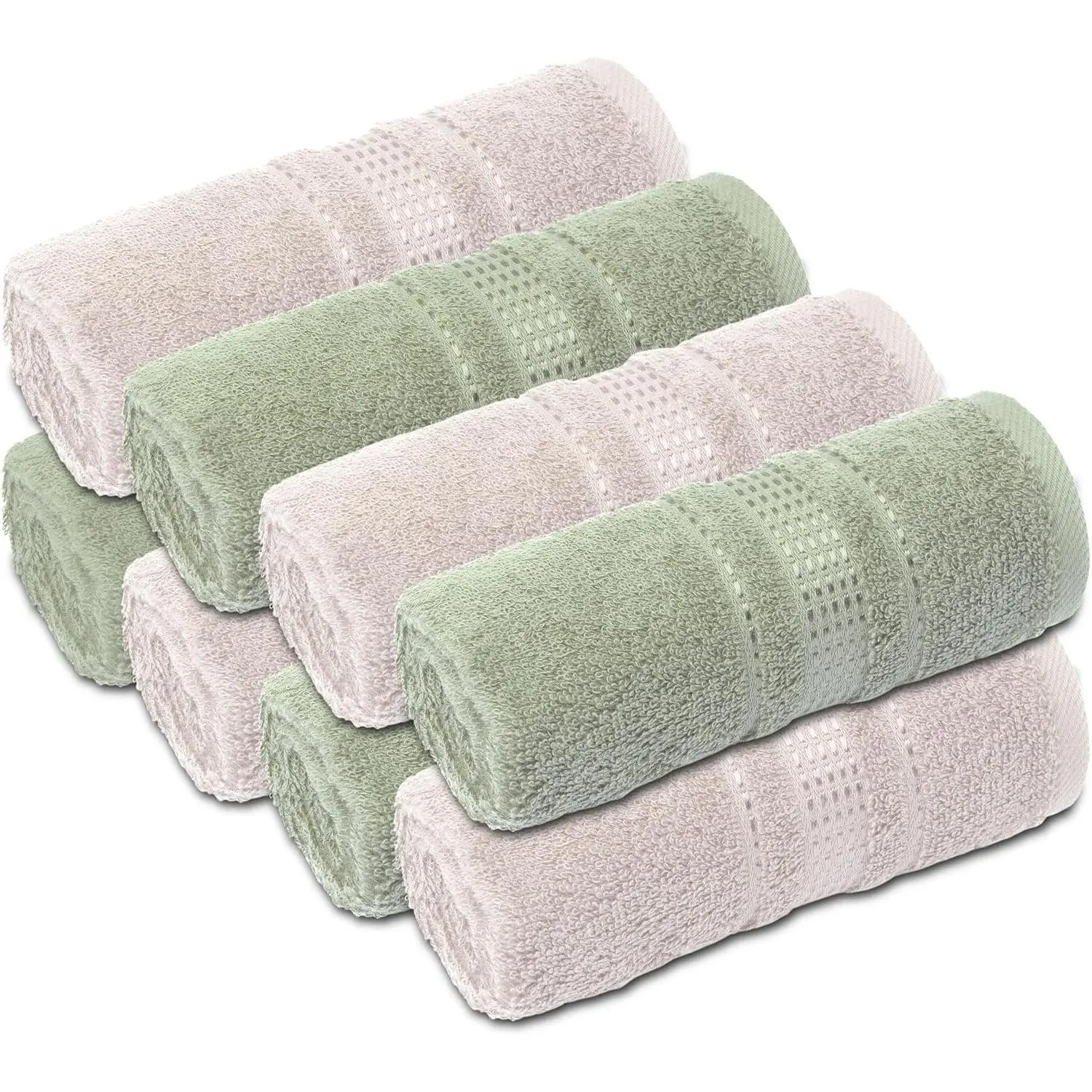 8 Pack Linen Fingertip Towels, 100% Turkish Cotton Small Hand Towels for Body and Face, 12 x 18 in, Soft Absorbent Quick Dry, Muted Sage Green & Beige Fingertip Hand Towels