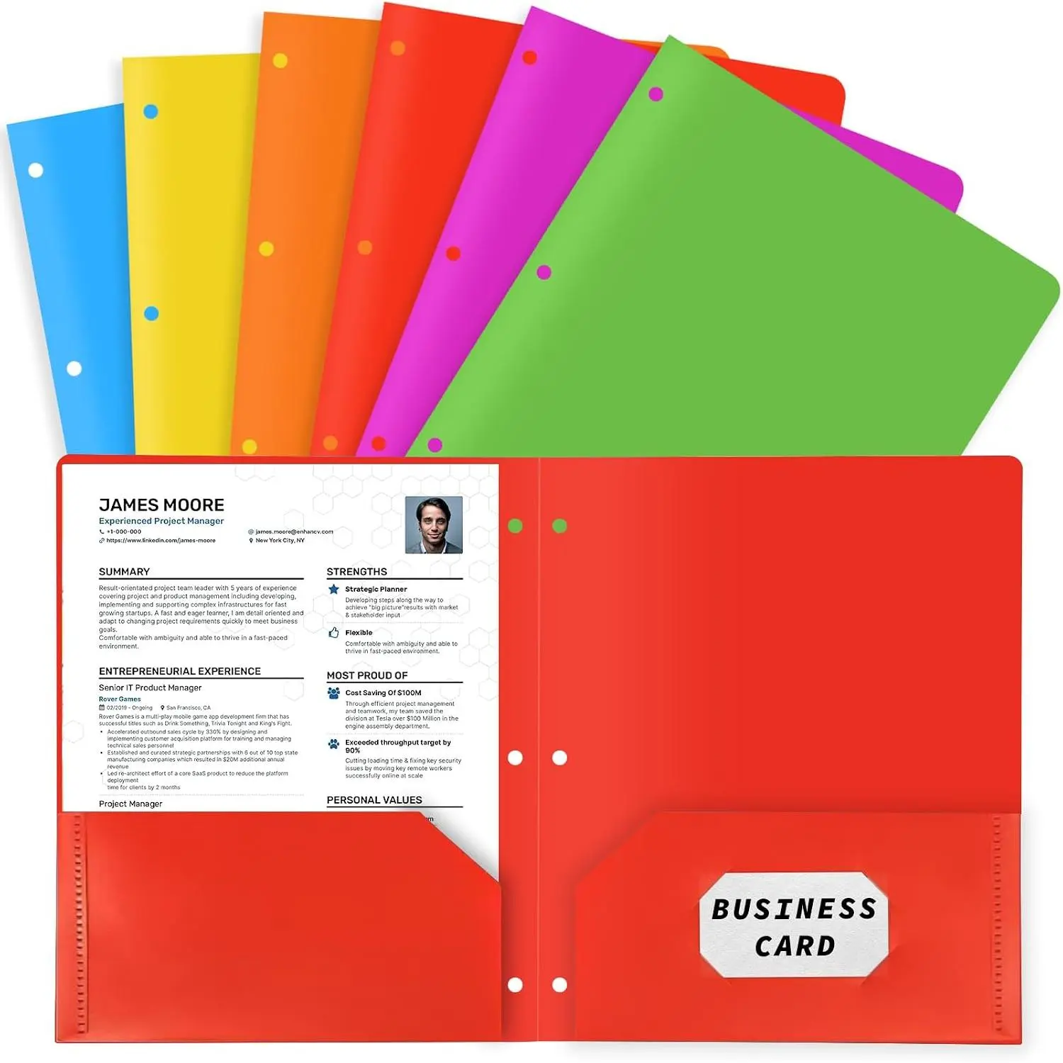 Heavy-Duty 2-Pocket Plastic Filing Folders, 6-Color Office Filing Tool for Organizing Office Stationery Supplies, Six Colors