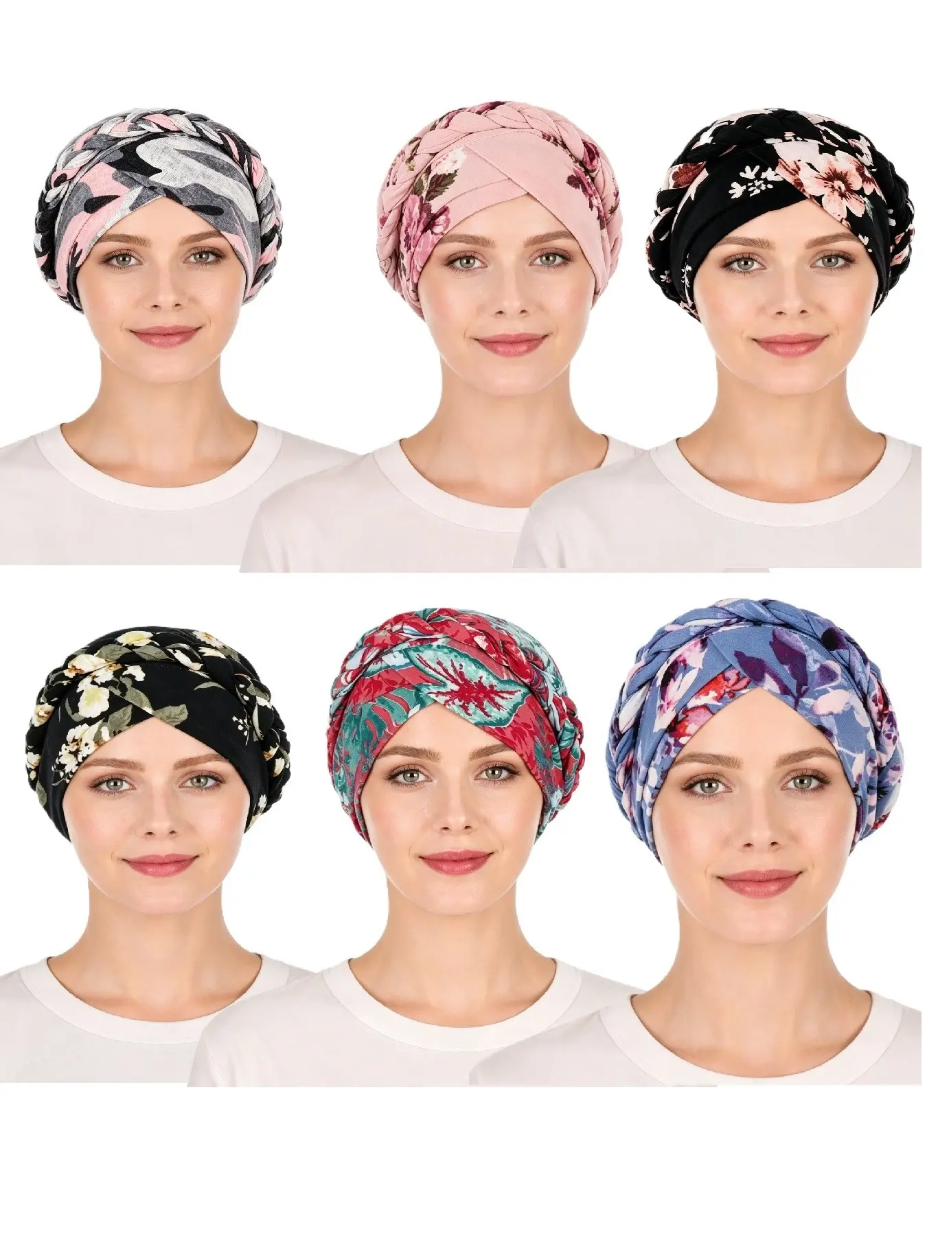 European and American Fashion Women's Hat, Braided Headwrap, Floral Patchwork, Elastic Headscarf, Stylish Accessory for Ladies