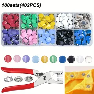 100 Sets Snap Button Kit (402Pcs), Colorful Metal Sewing Buttons with Pliers & Storage Box, DIY Clothing Repair Kit for Jeans, Jackets, Bags, Hats & Home Sewing Crafts summervibes