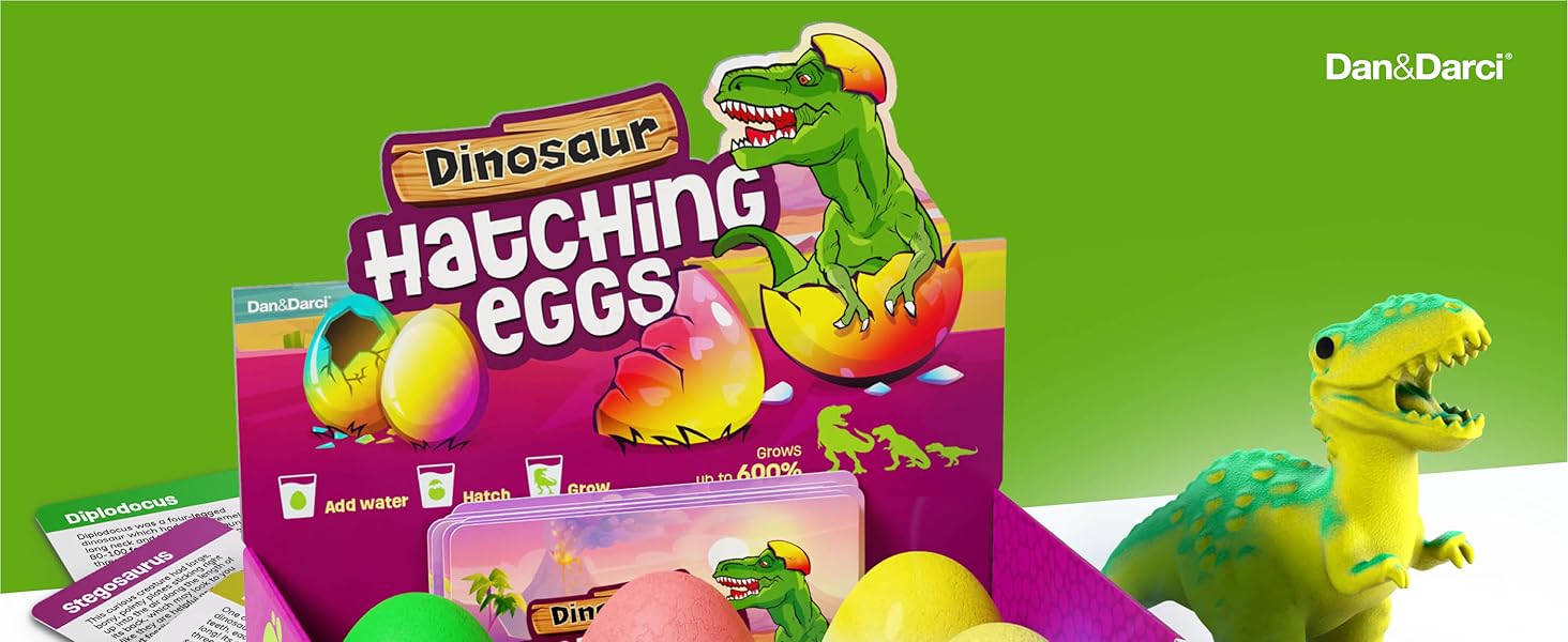 Dan&Darci Dinosaur Hatching Surprise Eggs for Kids - 6 Pack - Grows 600% - Dino Egg Toys for Boys & Girls Age 3-8 - Gift Ideas, Party Favors, Basket Stuffers - Gifts for Girls Ages 3 4 5 6 7 8