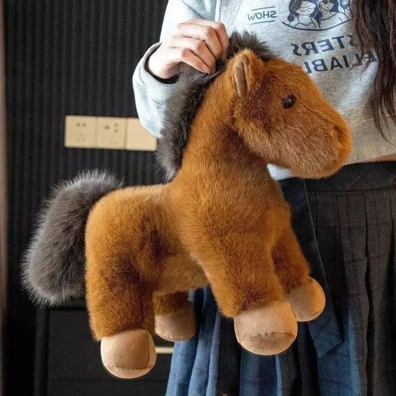 Simulated Year of the Horse mascot, small brown horse plush toy, black and white horse doll, children's gift