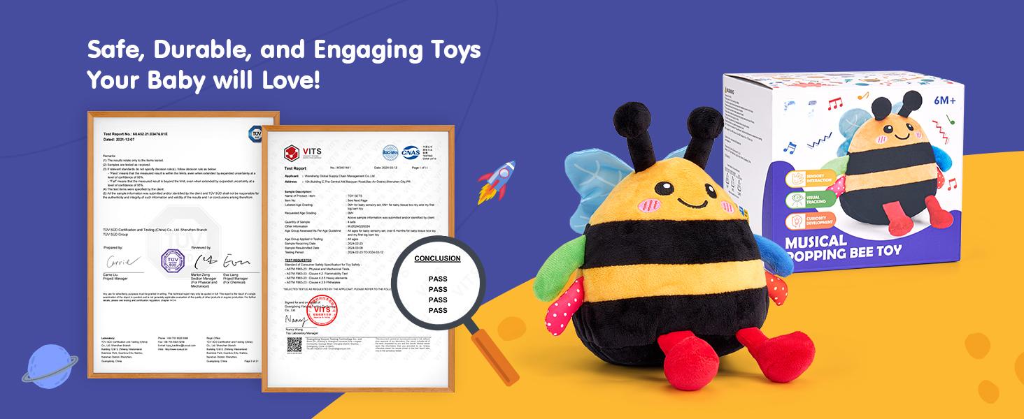 Baby Toy for 6 + 12 18 Months – Crawling Musical Dancing Bouncing Learning Bee Plush, Interactive Tummy Time Toy for 1 2 3 Year Old Boys Girls Baby Easter Basket Stuffers