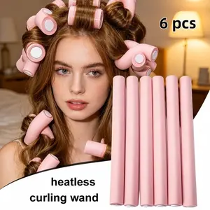 6pcs Large Heat-Free Wavy Hair Rollers, Overnight Curling Tool, Soft Curler for Long/medium Hair, Damage-Free Styling Accessories, Heatless Curling