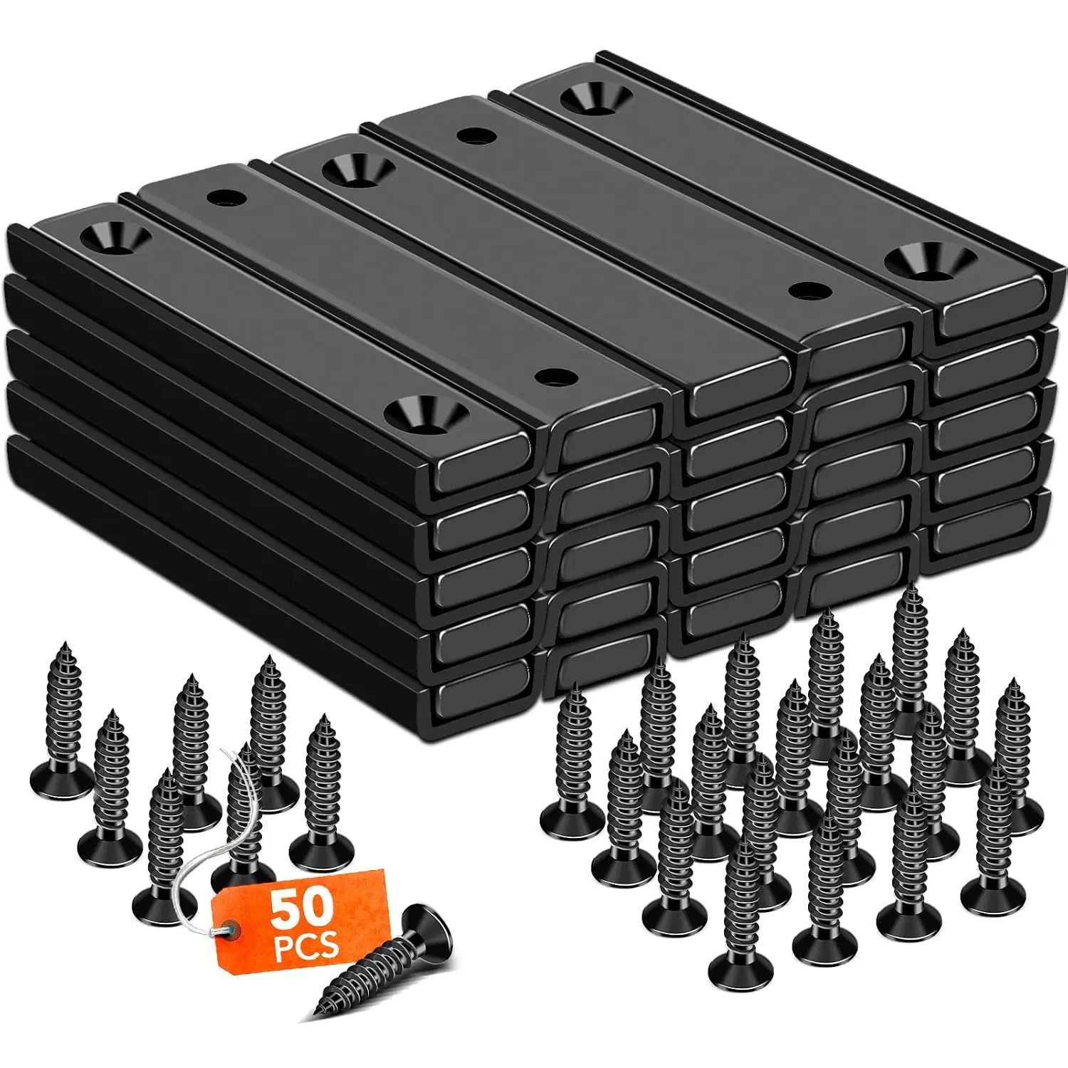 Neodymium Rectangular Magnets 80Lbs, 60 x 13.5 x 5mm Black Bar Magnets with Countersunk Hole and Capsule, Duty Industrial with Screw for Mounting, 25 Pack