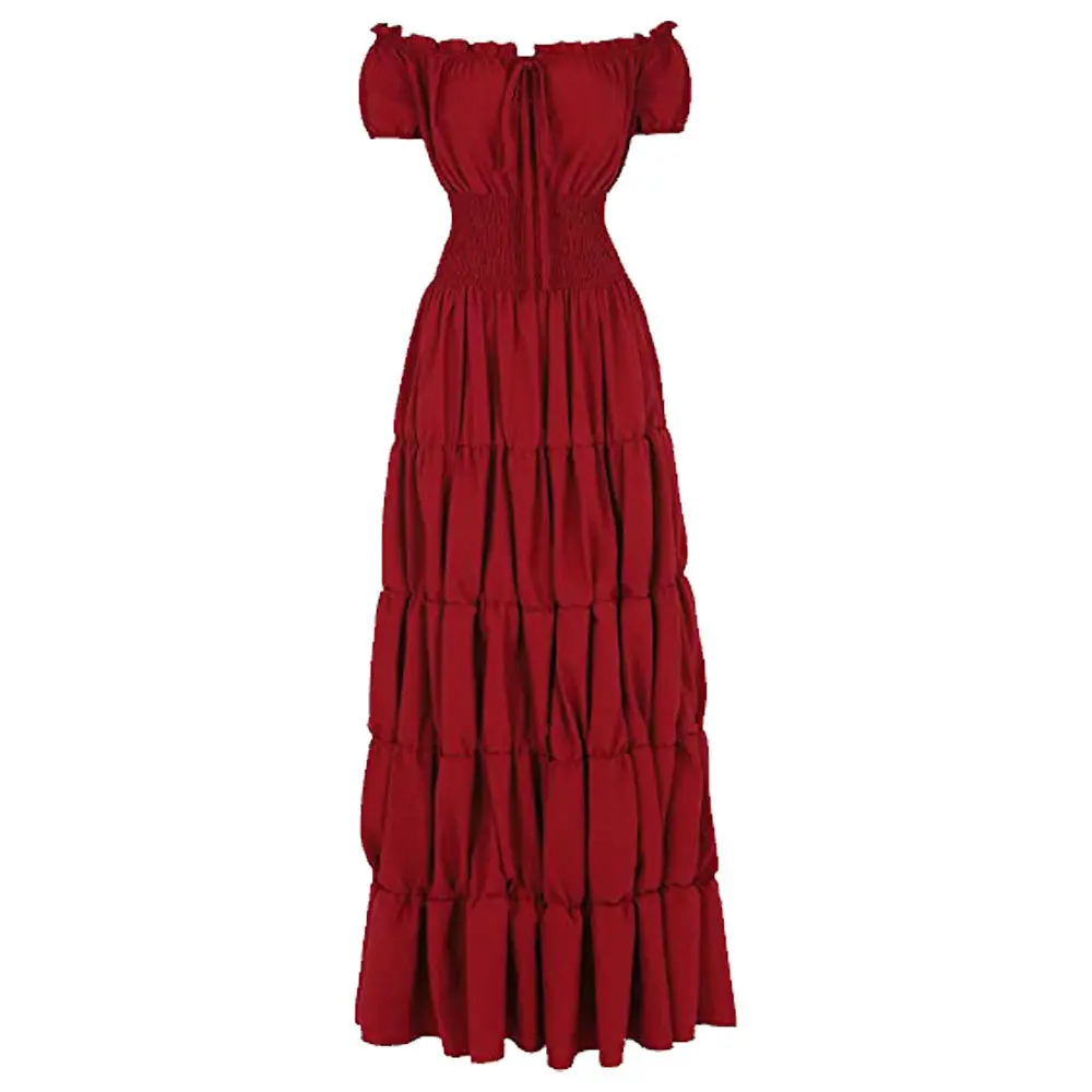 Renaissance Costume Women Medieval Irish Under Dress Retro Gown Peasant Smocked Waist Long Dresses Halloween Costumes Girls Party Outfit Gothic