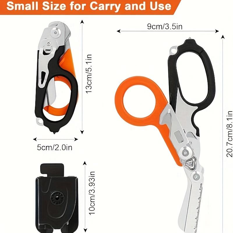 6-in-1 Multi-Function Trauma Shears with Holster - Stainless Steel Foldable Emergency Response Scissors, Outdoor Camping Rescue Tools, Includes Sheath, Camping Accessories, Camping Essentials, Sleek Metallic Finish, Durable Construction
