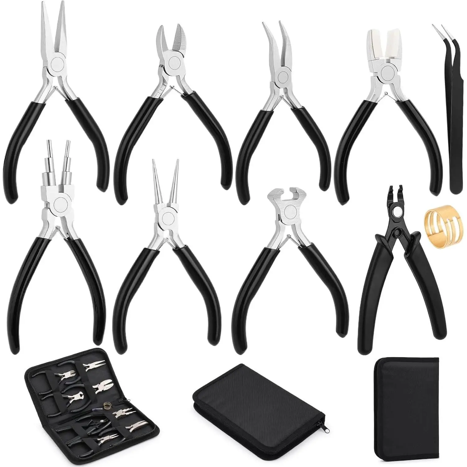 10-piece jewelry plier tool set, jewelry making tools include 8 pliers, open-end pliers, tweezers for wire wrapping, suitable for 3D printing projects and other DIY projects