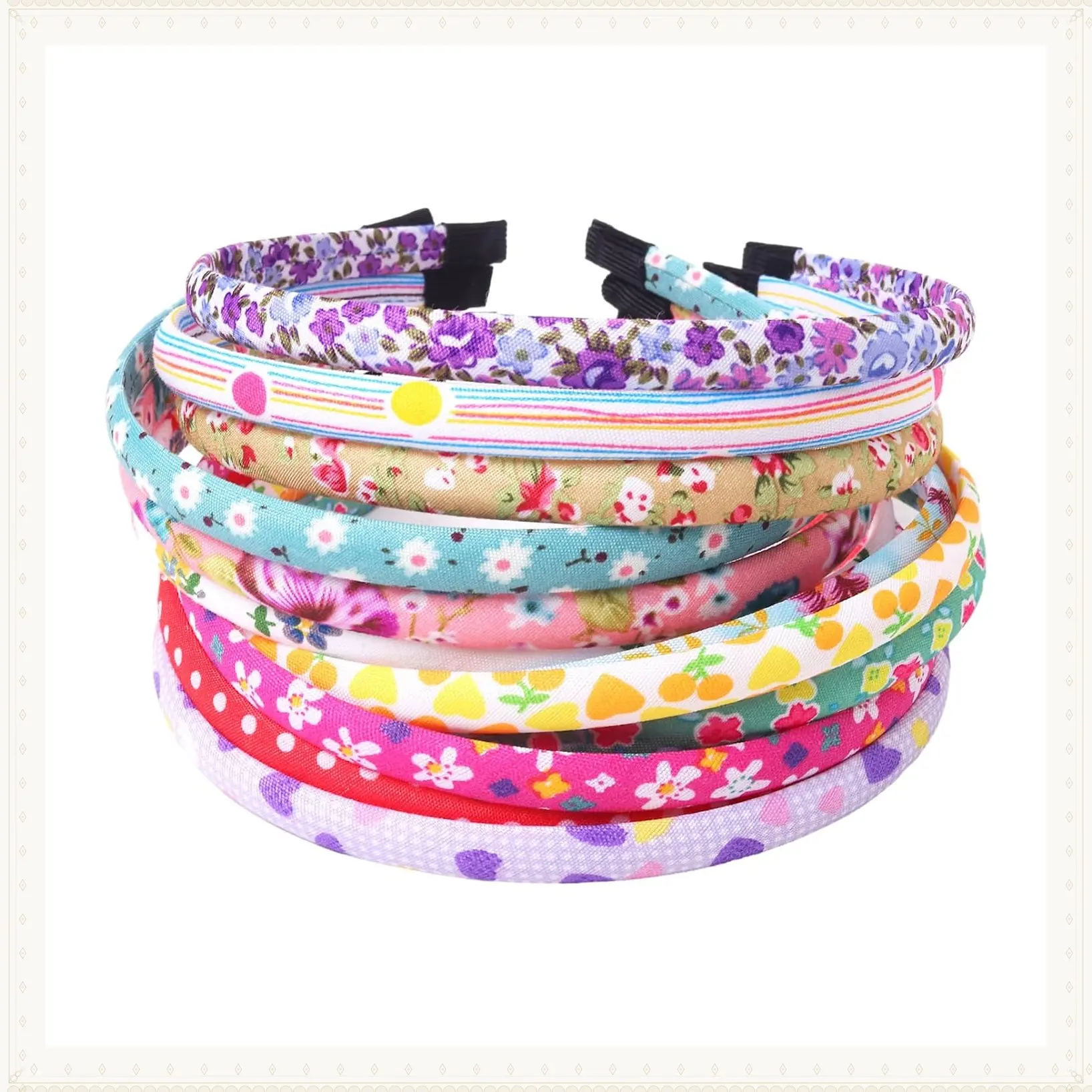 12Pcs Thin Floral Fabric Covered Headbands for Girls and Toddlers, Birthday Party FavorsGift