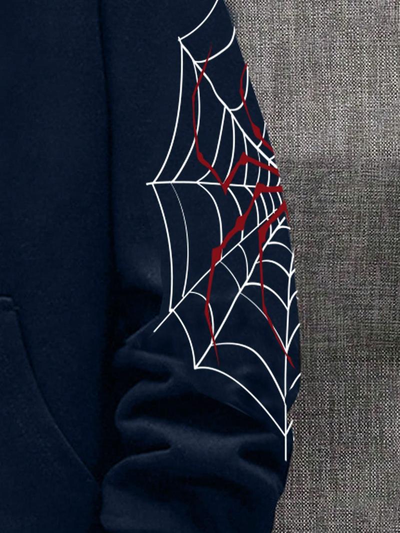 Boys' Spider Web Printed Pattern Hoodie Zipper Cardigan Sweater Hooded Sweatshirt Fleece Printed Casual Outdoor Pocket Sports Pants for Kids Ages 8-16 Years Old B2702