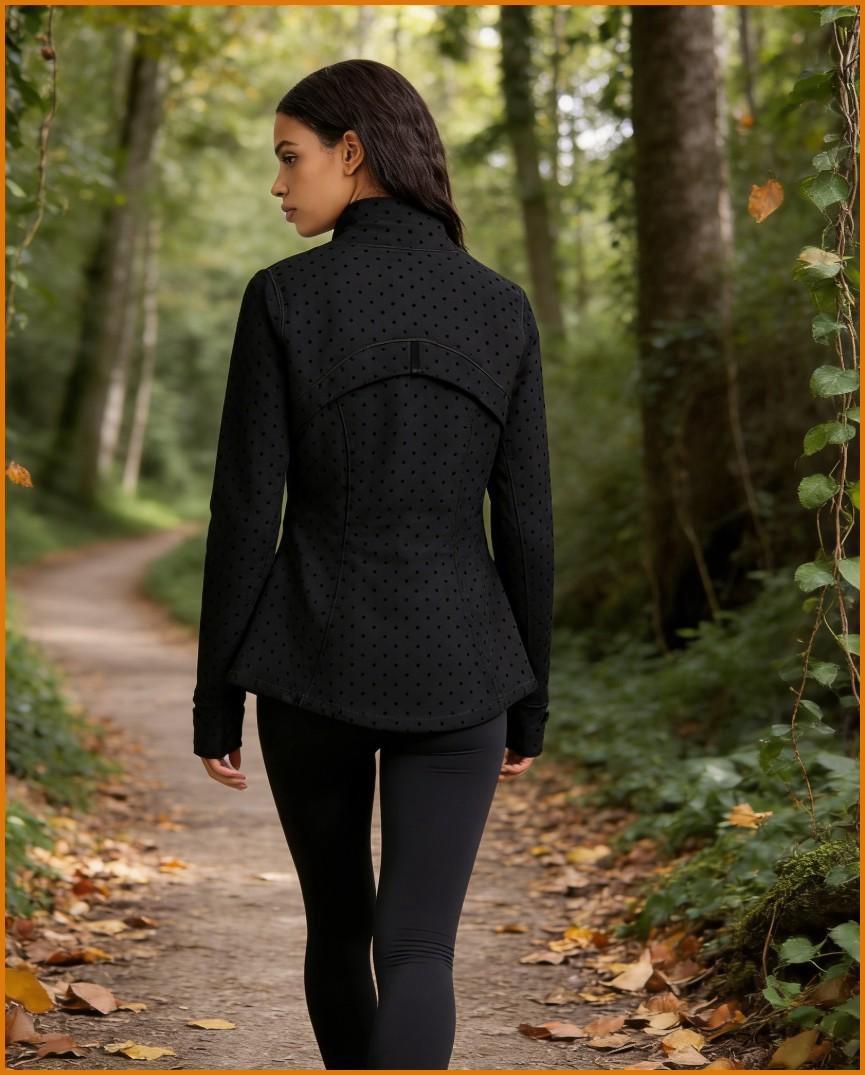 Vibe Outdoor Women's Stylish Black Polka Dot 2-Piece Active Set  Stand Collar Zip Jacket & High Waist Leggings for Yoga, Gym & Daily Wear