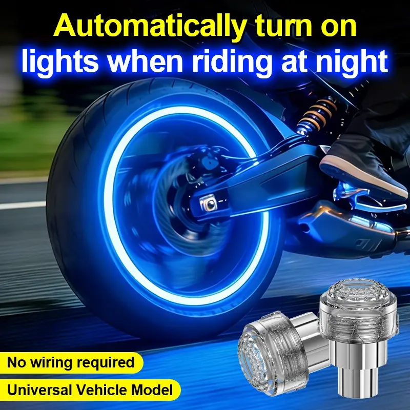 2/4pcs Electric Motorcycle Valve Stem Flashing Light, Wireless Warning Light, Multi-Color HUB Light, Tire Light for Car and Bicycle