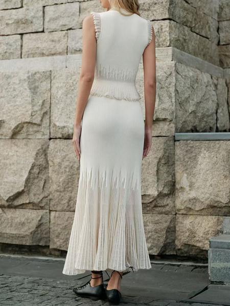 Elegant Two-Piece Set, Sleeveless Knitted Vest & Long Pleated Skirt, Fashionable Slim Fit Design, Perfect for Women