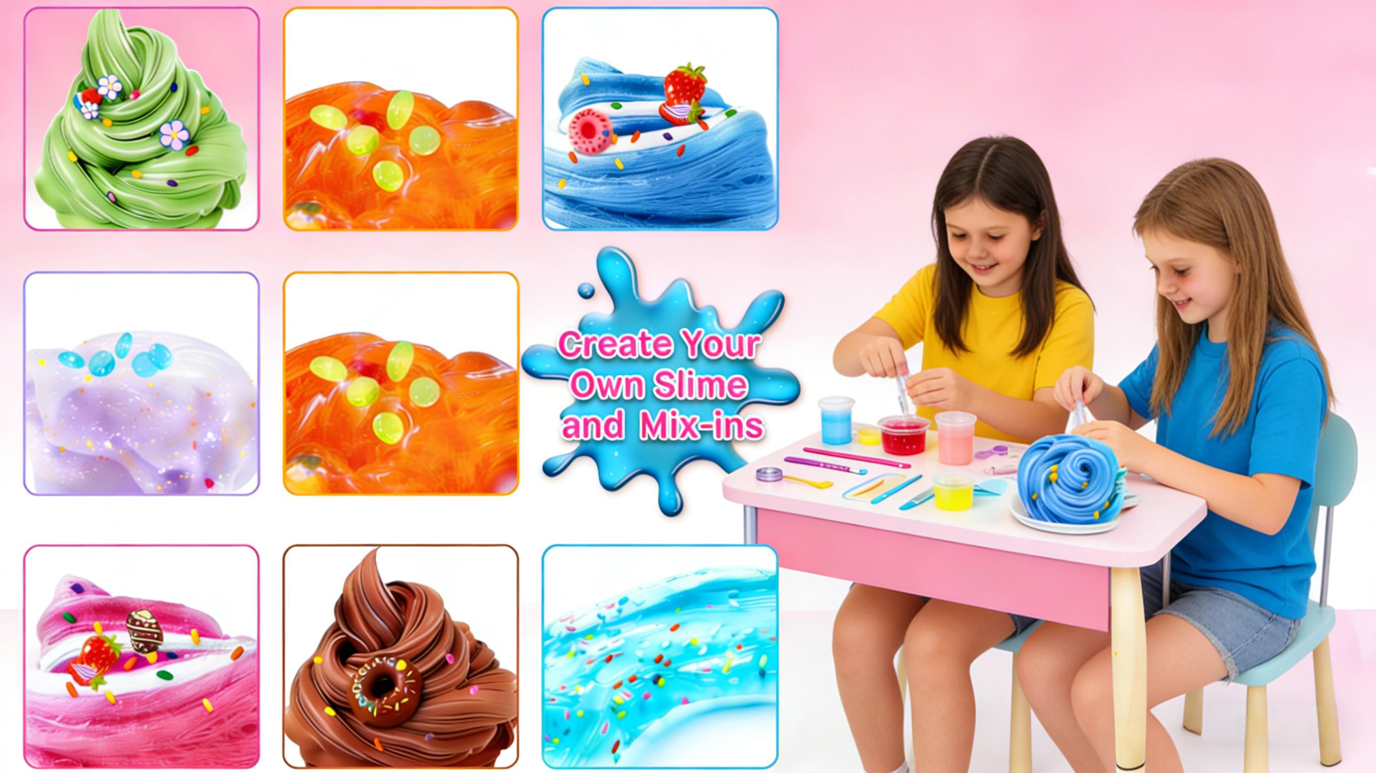 Ice Cream DIY Slime Kit for Girls, Glimmer Crunchy, Confetti Slime Making Kit for Girls, Butter, Foam, Cloud Slime with Add-ins, Foam Balls, Charms, Party Favors Gift Toys for Kids 3-12