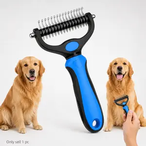 Dual-Sided Pet Grooming Comb Brush, Undercoat Rake for Dogs & Cats, Long Fur Detangler, Remove Mats, Knots & Shedding, Deshedding Tool with Ergonomic Handle, Reusable Hair Remover Grooming Supplies