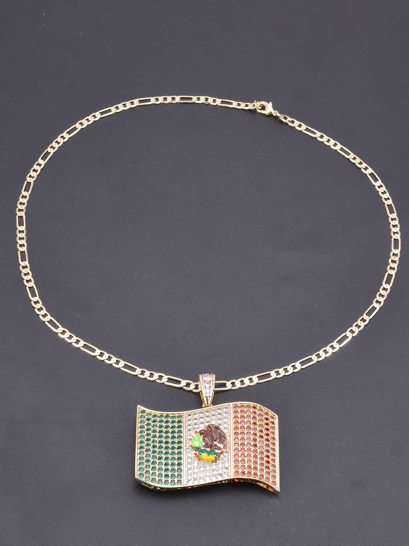 Punk Style Mexican Flag Design Pendant Necklace & Bracelet, Fashion Jewelry Set for Party, Daily Decor, Trendy Hip Hop Jewelry Set for Birthday Gift