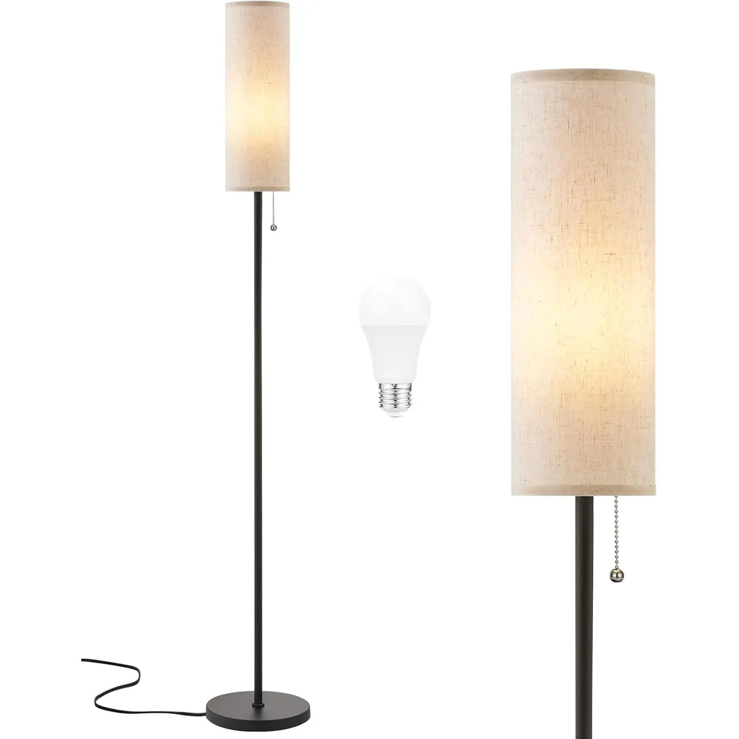 64'' Floor Lamp for Living Room with Bulb, 3 Color Temperature, Tall Lamps with Beige Lampshade & Pull Chain Switch, Pole Lamps Suitable for Bedrooms Study, Minimalist Floor Lamp
