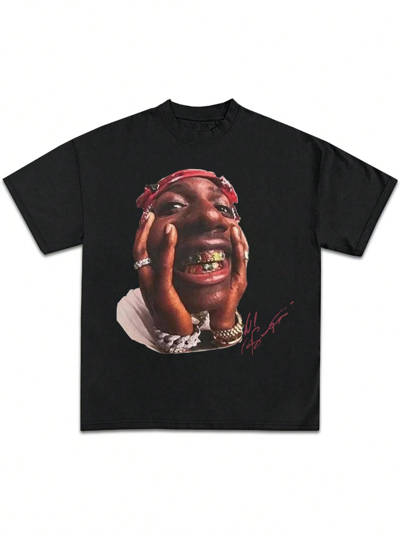 Unisex's Rapper Graphic Print Round Neck Tee, Fashion Casual Short Sleeve T-shirt for Daily Wear, Unisex Top for All Seasons