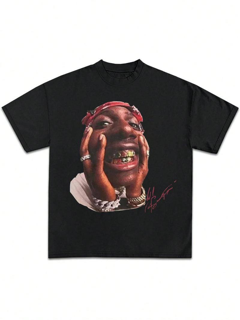 Unisex's Rapper Graphic Print Round Neck Tee, Fashion Casual Short Sleeve T-shirt for Daily Wear, Unisex Top for All Seasons