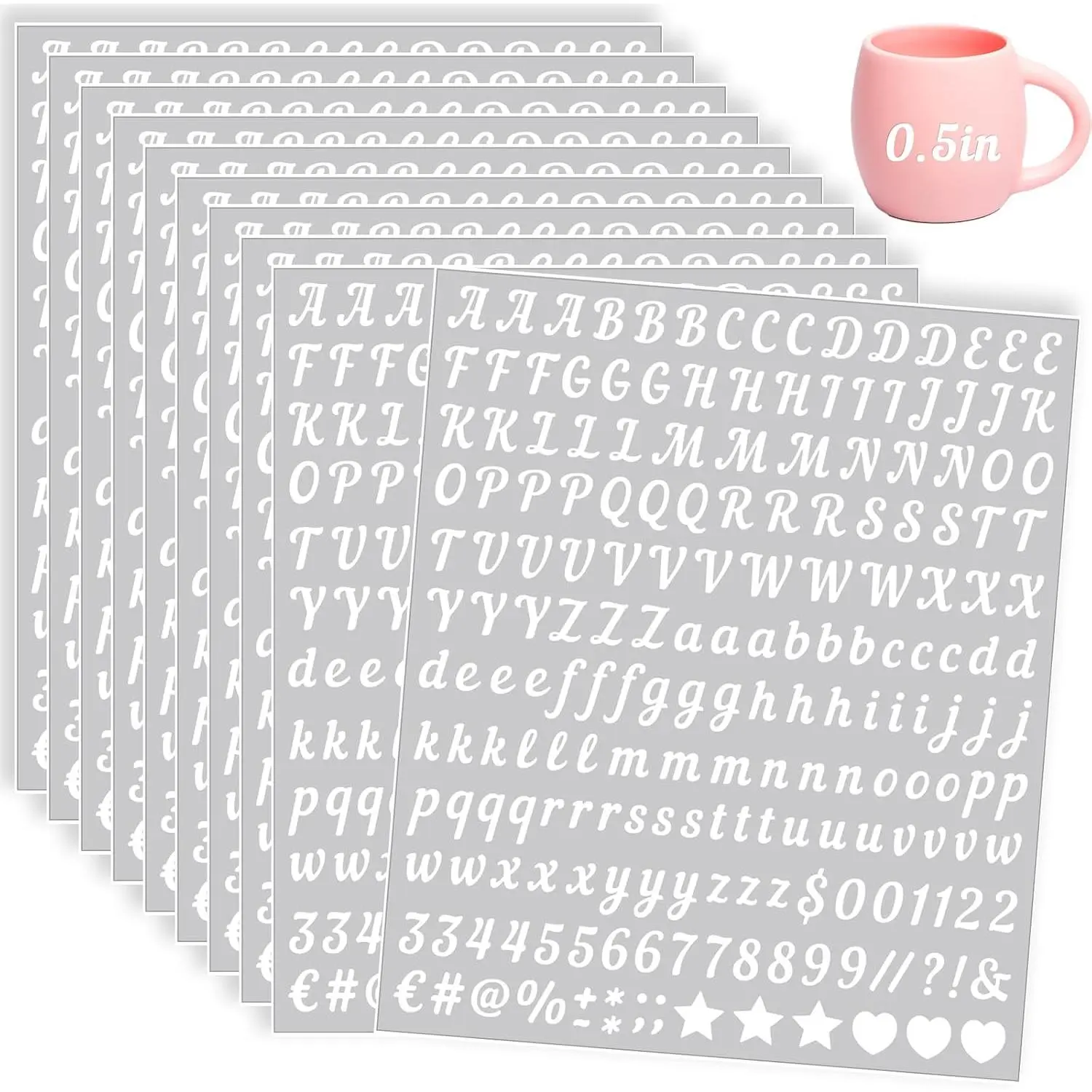2000 count 10 Sheets Vinyl Letter Stickers Small, 1/2 Inch Cursive Letter, Self-Adhesive  Alphabet Numbers for Scrapbooking Arts Crafts Water Bottle Mailbox DIY (White)