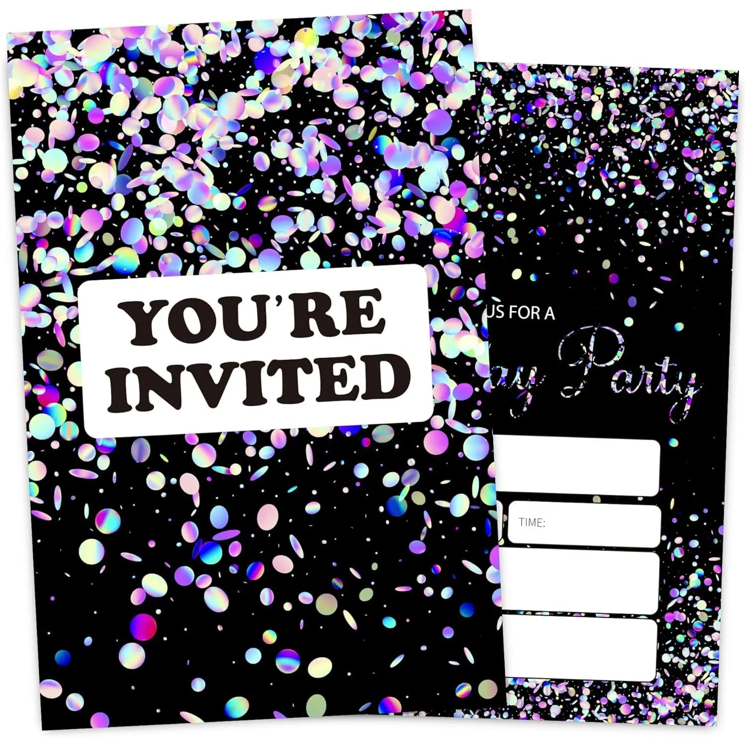 Simple Birthday Invitation Card for Boys Girls, Black Glitter Birthday Party Invites, 30 Cards & 30 Envelopes, 4x6 Inches, Double-Sided