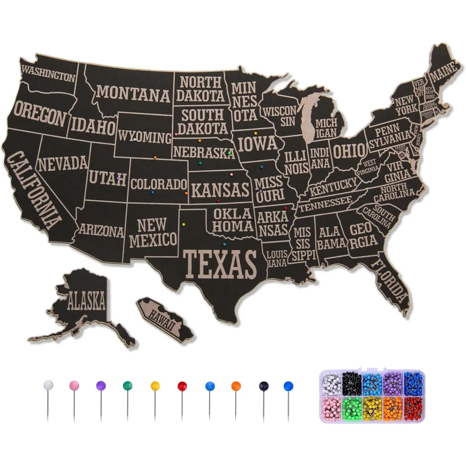 USA Travel Map with Pins, 17x27 Inch Push Pin United States Map for Travel Tracking, States Visited Tracker & Bulletin Board, Pin Board for Wall, RV and Home Décor