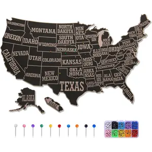 USA Travel Map with Pins, 17x27 Inch Push Pin United States Map for Travel Tracking, States Visited Tracker & Bulletin Board, Pin Board for Wall, RV and Home Décor