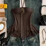 【Black Friday】Women's Elegant Summer Solid-Color Halter Top with Self-Tie Neck, Ruched Bust, Asymmetrical Hem, and Slim Fit