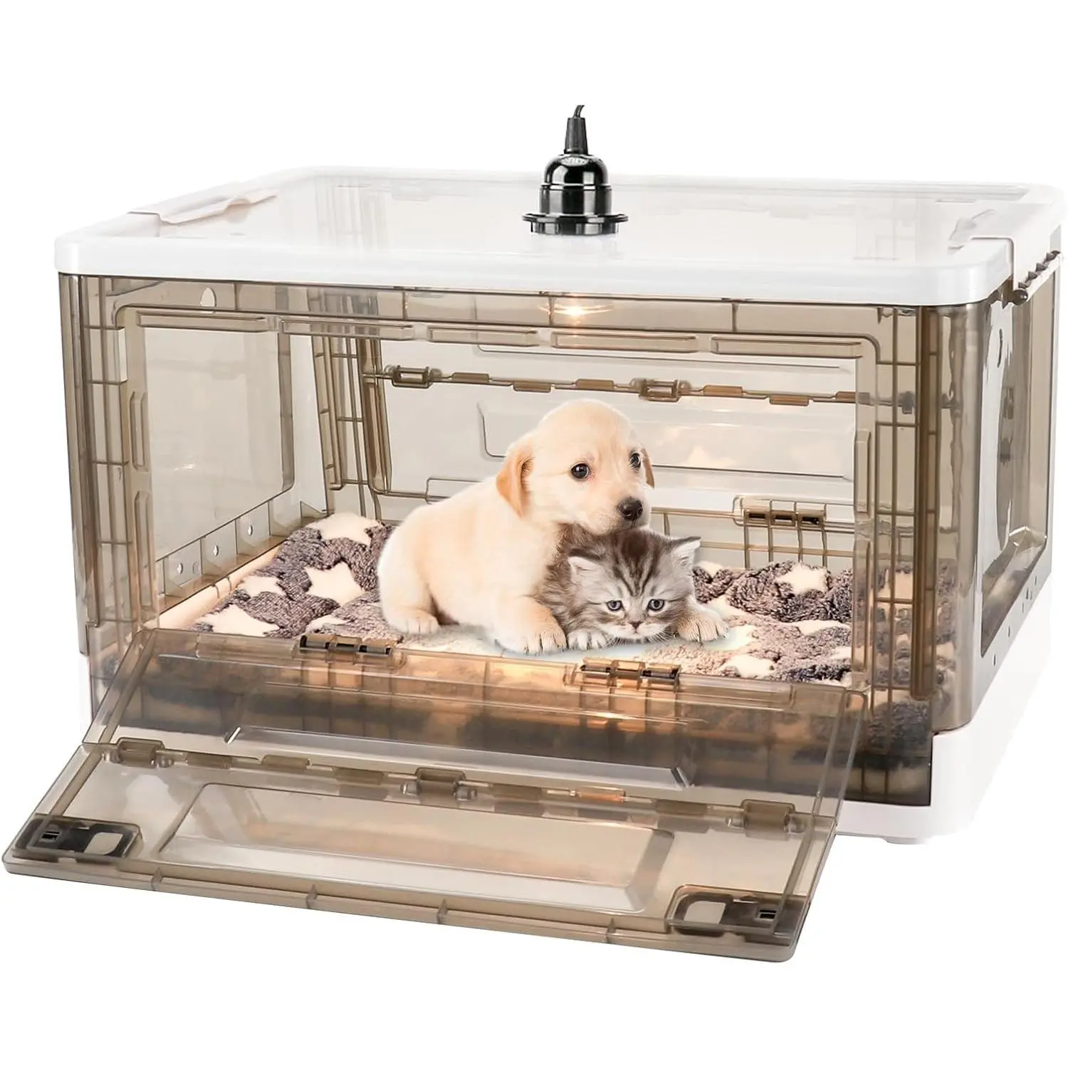 Puppy Incubator with Heating, Incubator for Newborn Puppies and Kittens, Kitten Incubators, Incubator for Puppies with Puppy Bed Mat 55L