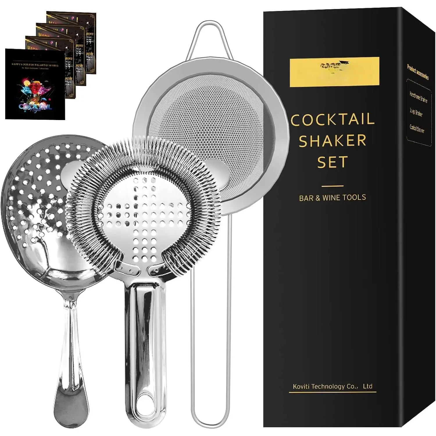 Strainer-Stainless Steel Bar Tools Bartender  Strainer Set:Hawthorne Strainer,Julep Strainer and Conical Fine Mesh Strainer