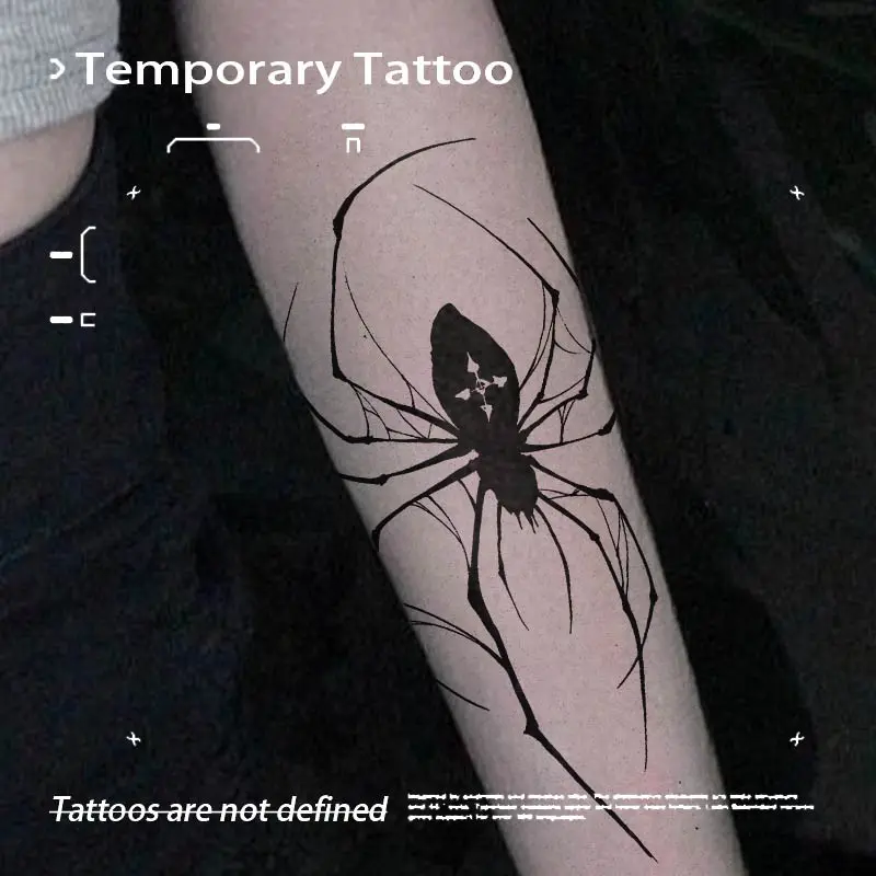 Minimal Thin Line Black Widow Spider Herbal Juice Semi Permanent Tattoo Sticker Removable Waterproof Long Lasting Fake Body Tattoo Unisex Forearm Gothic Dark Aesthetic Body Art Decal