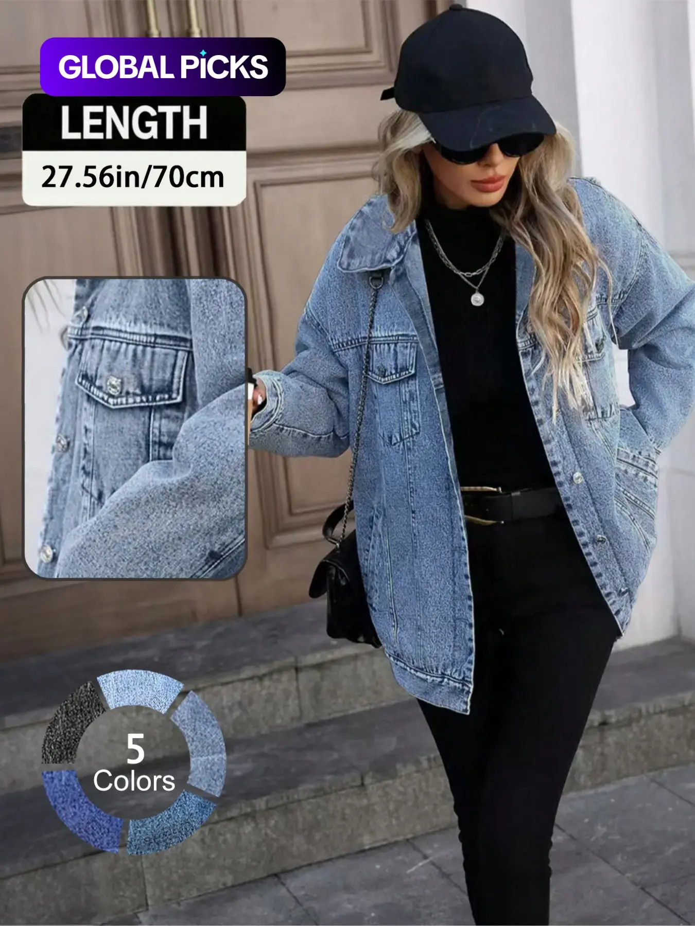 Women's Denim Loose Fit Jacket, Basic Casual Street Fashion Long Sleeve Outerwear for Daily Wear, Ladies Clothes for All Seasons, Coats, Womenswear, Streetwear