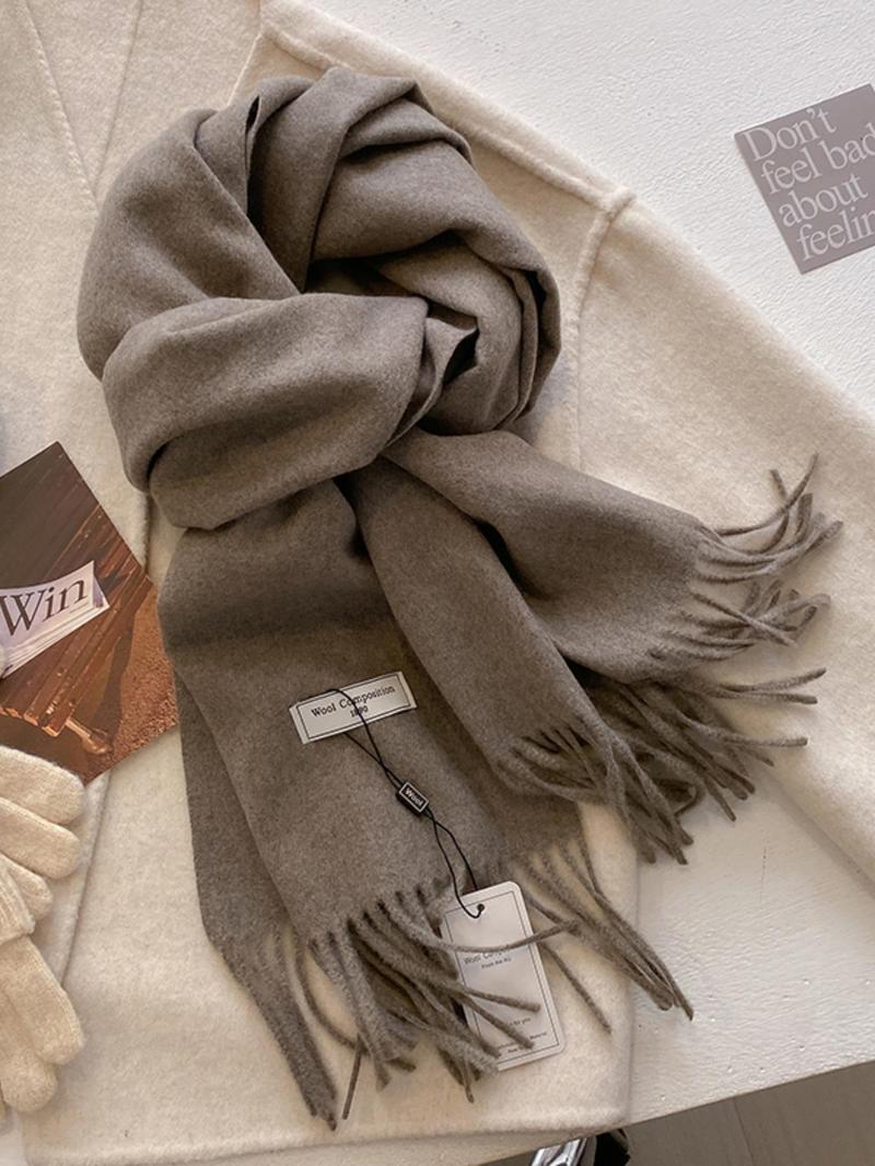 Women's Solid Color Tassel Decor Scarf, Casual Soft Warm Shawl for Fall & Winter, Fashion Accessories for Daily Wear, Fluffy Soft Scarf