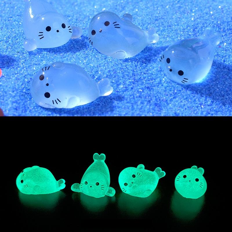 Glowing Mini Seal Resin Figurines Set, Creative Desktop Home Decor, Random Cute Cartoon Animal Models, Perfect Gift Idea, Cute Collectible Figurines