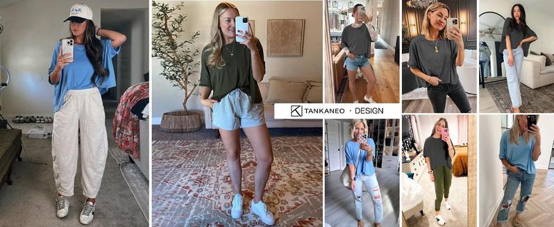 PASLTER  Womens Oversized T-Shirts Cropped Summer Casual Short Sleeve Loose Fit Tee Tops