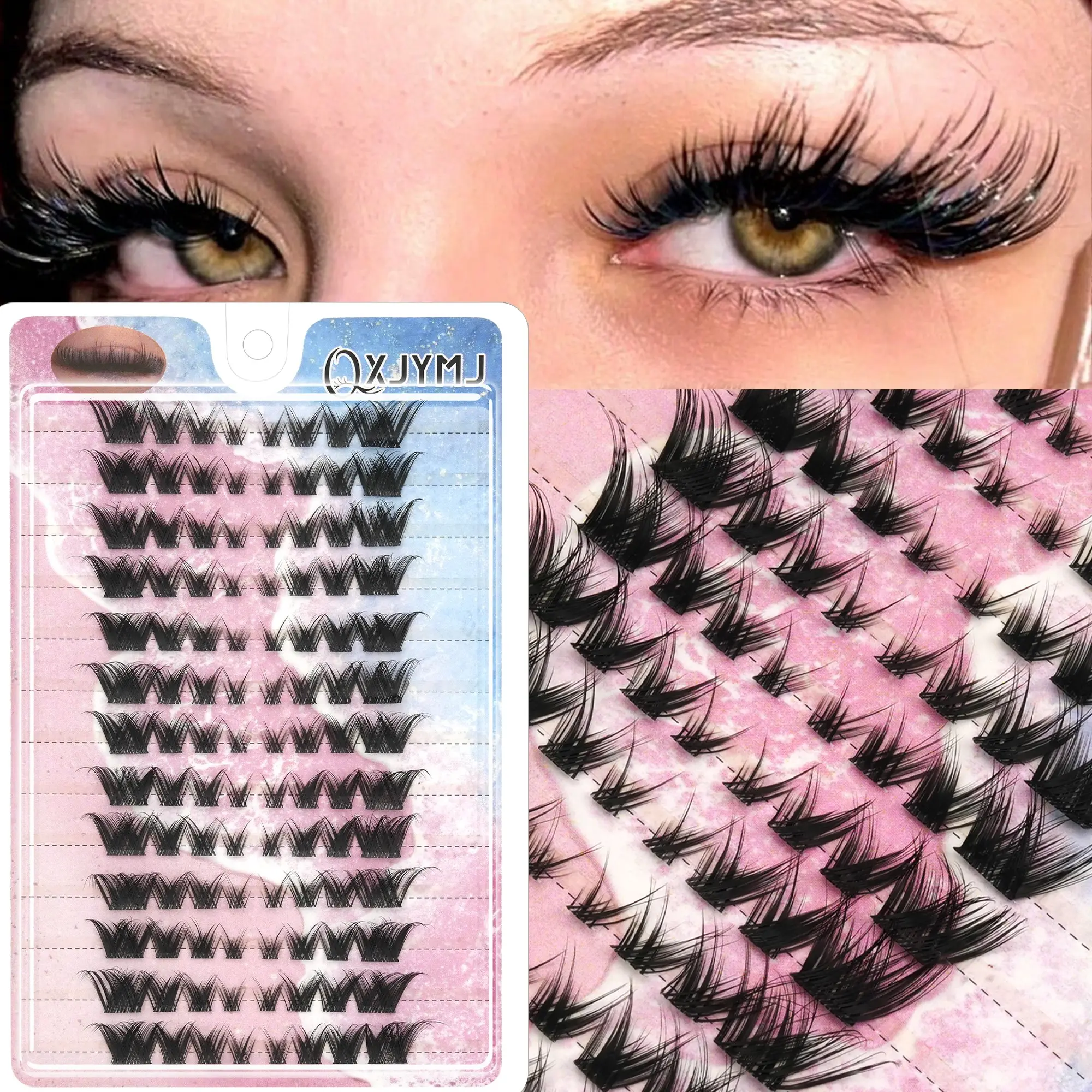 13-Row Clustered Eyelashes, Natural Makeup Look, Cosplay Fake Eyelashes, Synthetic Mink-Like Hair, Thick and V Voluminous, Reusable