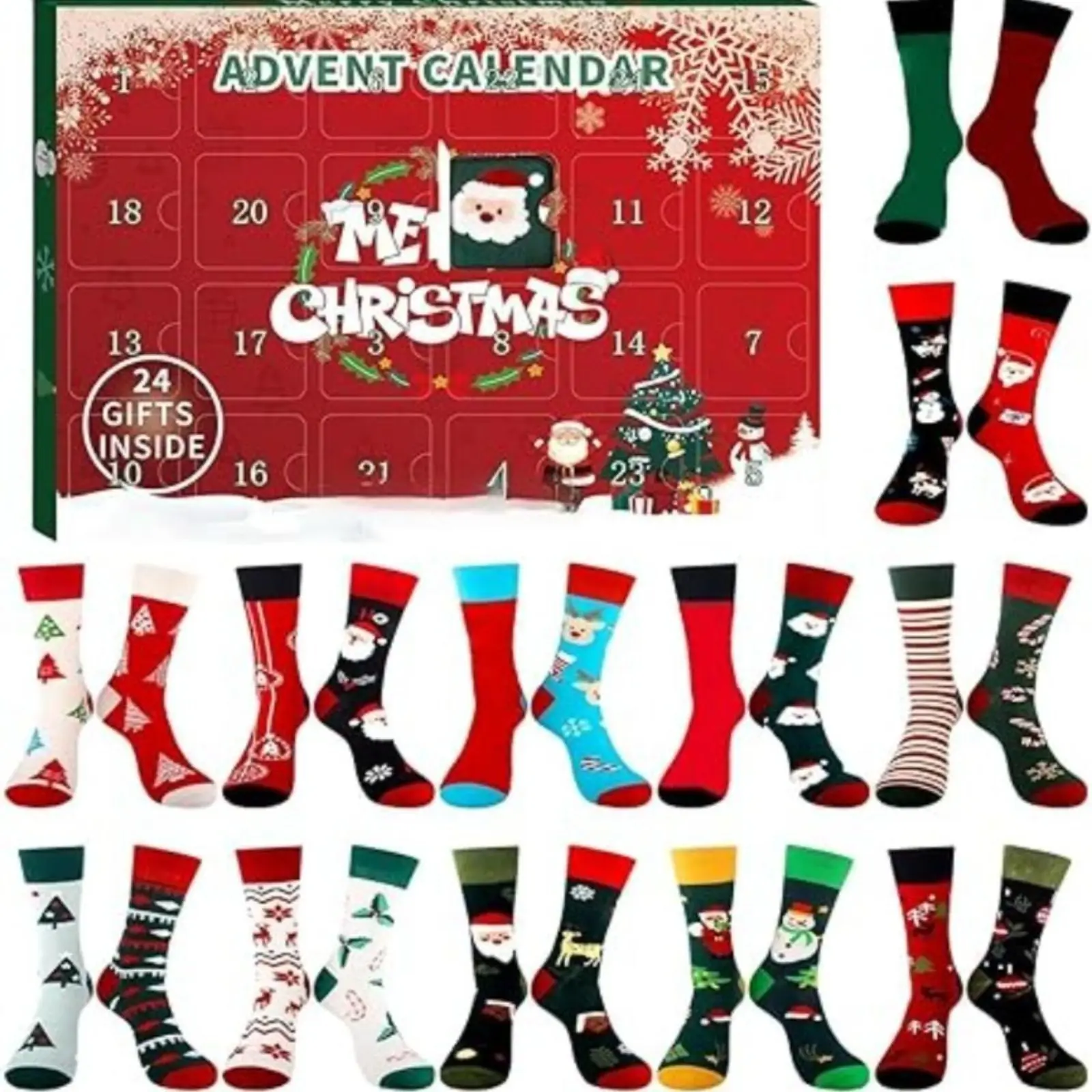 12 Pairs Christmas Sock Set Advent Calendar 2026 – Unisex Holiday Socks Countdown Gift for Adults, Xmas Party Favors ，Christmas Gifts。(Santa, Snowman, Reindeer Designs)