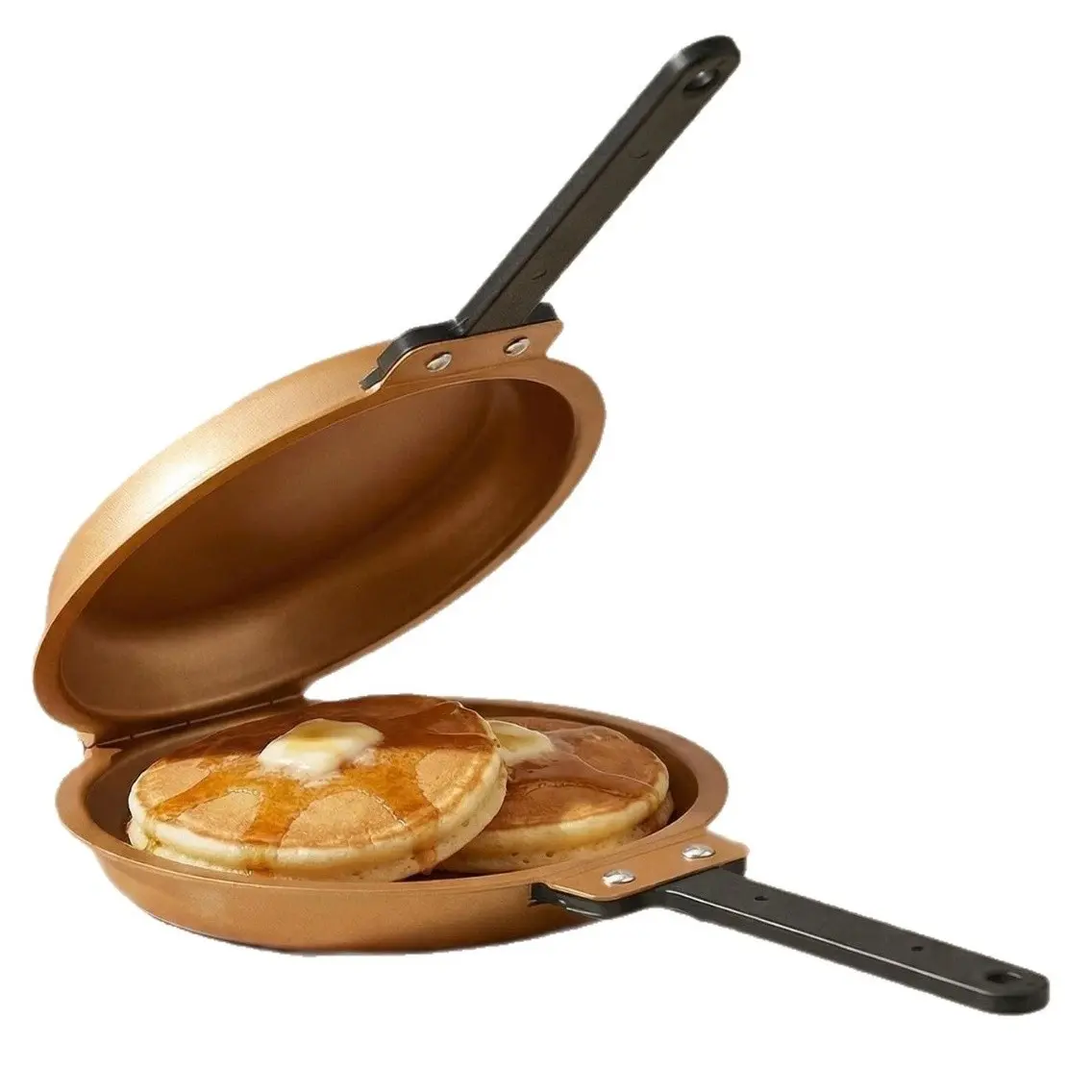 Non Stick Double Sided Foldable Flip Grill Pan, Carbon Steel Pan, Nonstick Pans, Even Heating Omelette Pancake Cookware Heat Resistant Handle Easy Clean Breakfast Skillet For Home Kitchen Compact Storage Stove Compatible Nonstick Kitchenware
