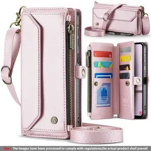 Multifunctional Leather Wallet with Zipper and Lanyard, Anti-Drop Zipper Phone Pouch Phone Case for Samsung Galaxy A53 A52 A52s A51 A36, Crossbody Bag, Leather Crossbody Purses, Crossbody Shoulder Bags