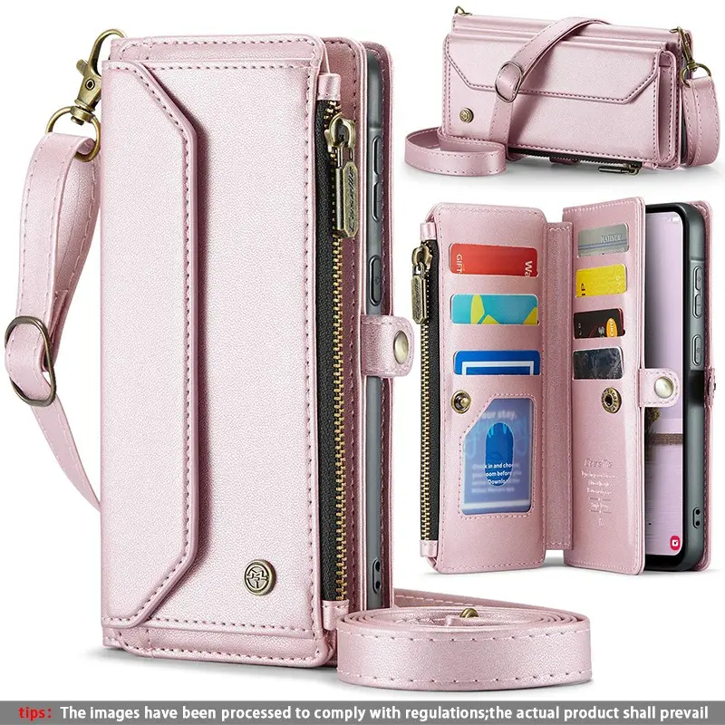 Multifunctional Leather Wallet with Zipper and Lanyard, Anti-Drop Zipper Phone Pouch Phone Case for Samsung Galaxy A53 A52 A52s A51 A36, Crossbody Bag, Leather Crossbody Purses, Crossbody Shoulder Bags