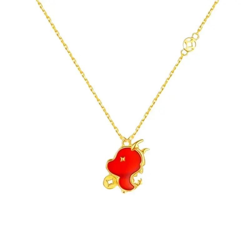 Auspicious Bao Fu Long Artificial Gem Necklace & Red Rope Bracelet Set Combo, New Fortune 1-Piece Jewelry Set, Birthday/New Year Good Luck Gift for Girlfriend A10226-XL, Dragon Necklace