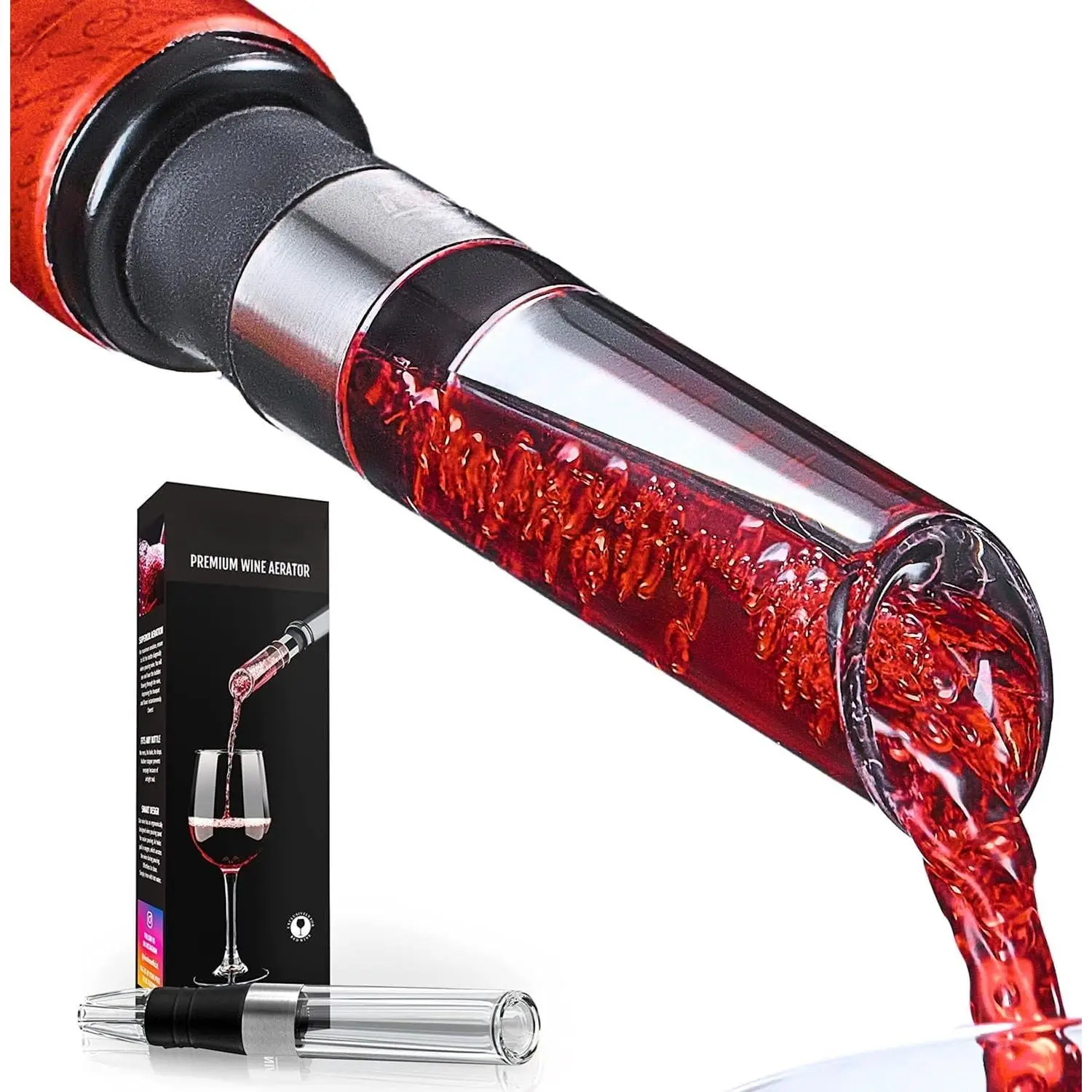 Aerator - Improved 2026  Aerating Pourer and  Air Aerator Decanter Spout for   Flavor and Bouquet, Includes WineGuide Ebook