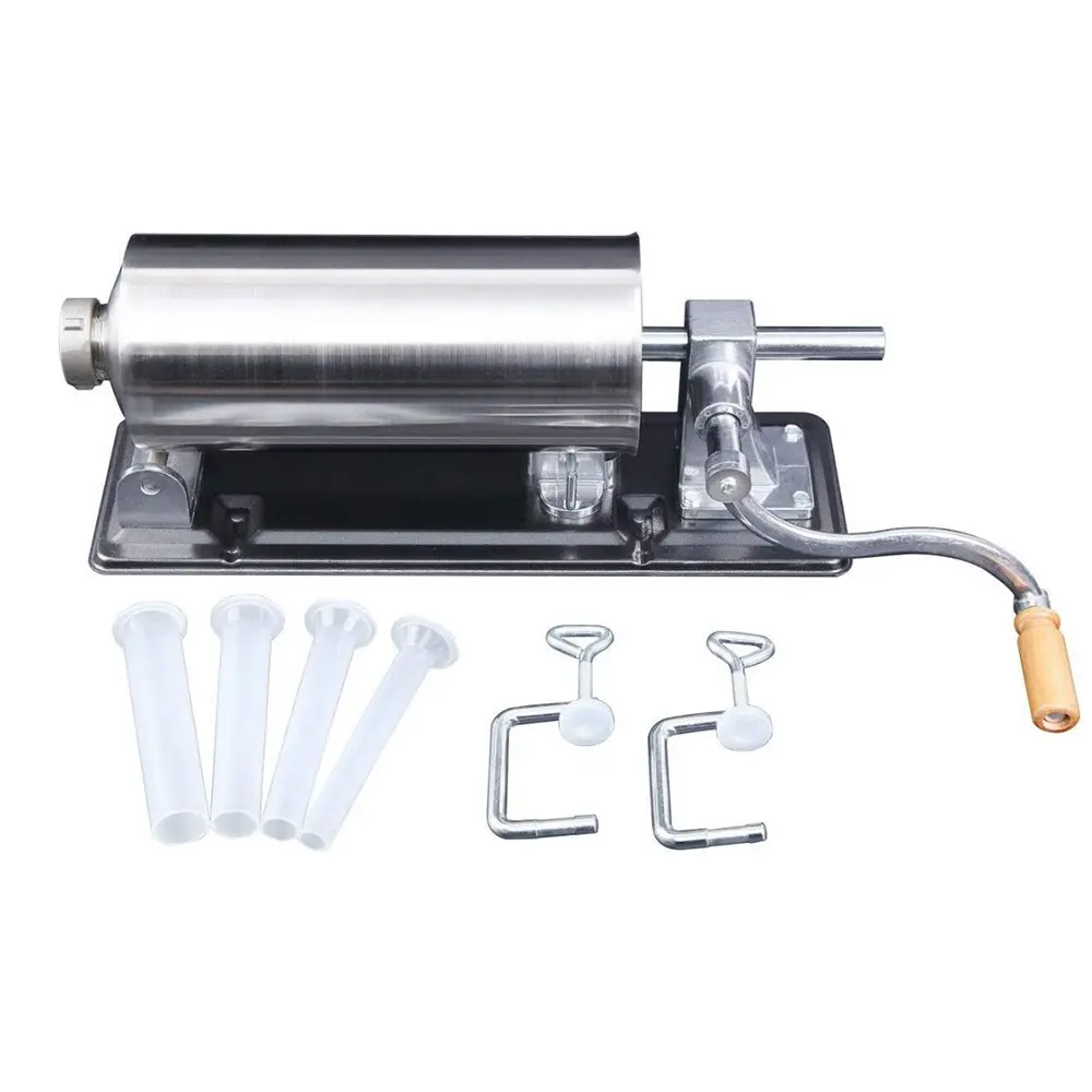 4 Kg Stainless Steel Sausage Stuffer, Manual Meat Injector with Stable Table Clip and 4 Filling Tubes, Home Use for Salami, Chorizo, Hot Dogs